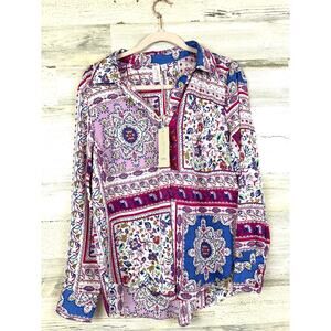 Joie Women’s M Multicolor Silky Boho Long Sleeve Button Up Blouse Top NWT